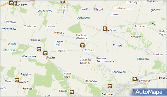 mapa Rożnica, Rożnica na mapie Targeo