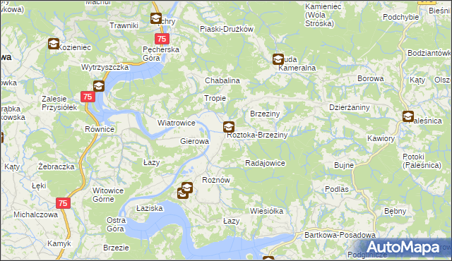 mapa Roztoka-Brzeziny, Roztoka-Brzeziny na mapie Targeo