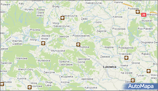 mapa Roztoka gmina Łukowica, Roztoka gmina Łukowica na mapie Targeo