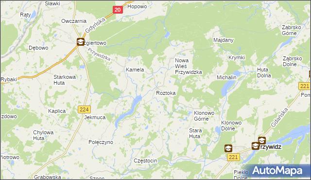 mapa Roztoka gmina Przywidz, Roztoka gmina Przywidz na mapie Targeo