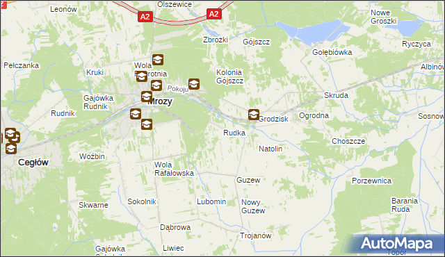 mapa Rudka gmina Mrozy, Rudka gmina Mrozy na mapie Targeo