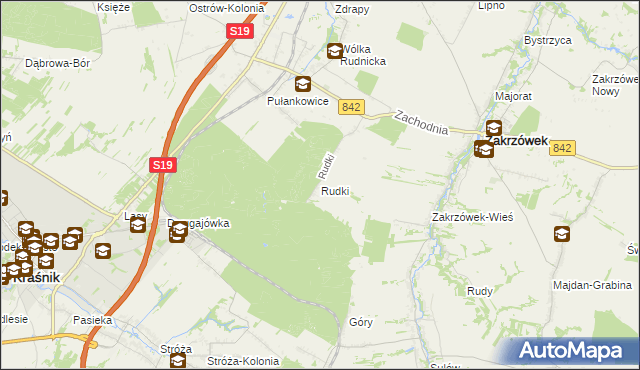 mapa Rudki gmina Zakrzówek, Rudki gmina Zakrzówek na mapie Targeo