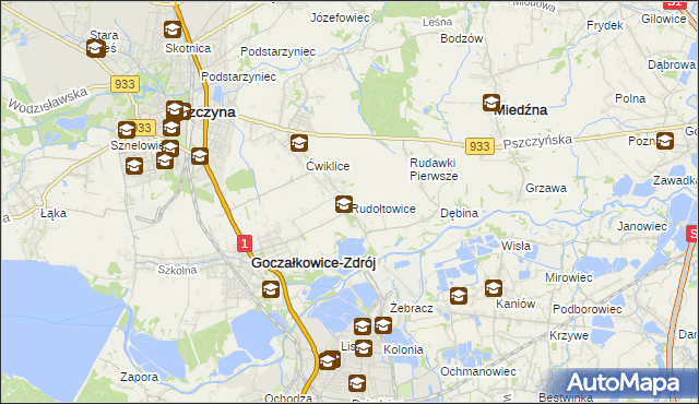 mapa Rudołtowice, Rudołtowice na mapie Targeo