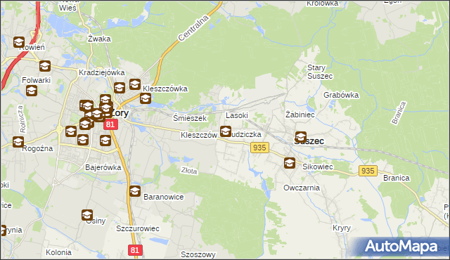 mapa Rudziczka gmina Suszec, Rudziczka gmina Suszec na mapie Targeo