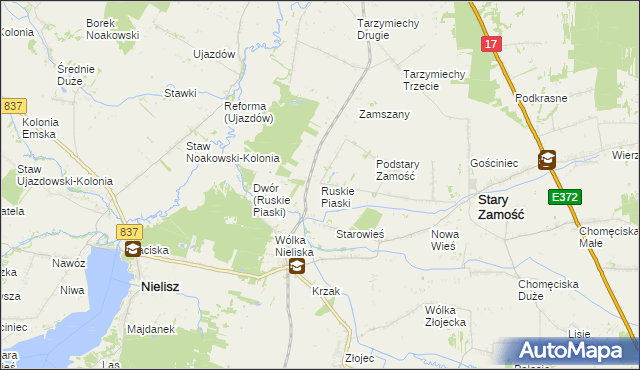 mapa Ruskie Piaski, Ruskie Piaski na mapie Targeo