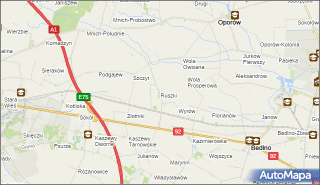 mapa Ruszki gmina Bedlno, Ruszki gmina Bedlno na mapie Targeo