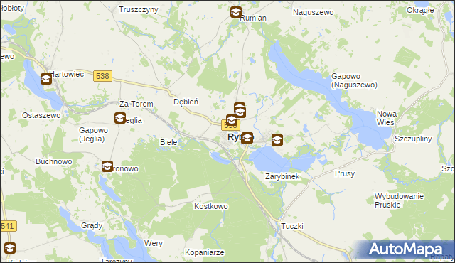 mapa Rybno powiat działdowski, Rybno powiat działdowski na mapie Targeo