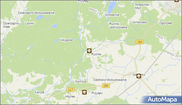 mapa Rychlik gmina Trzcianka, Rychlik gmina Trzcianka na mapie Targeo