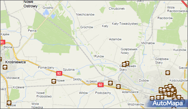 mapa Ryków gmina Kutno, Ryków gmina Kutno na mapie Targeo