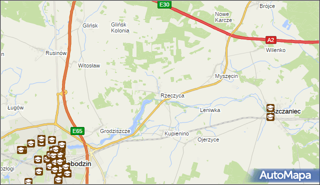 mapa Rzeczyca gmina Świebodzin, Rzeczyca gmina Świebodzin na mapie Targeo