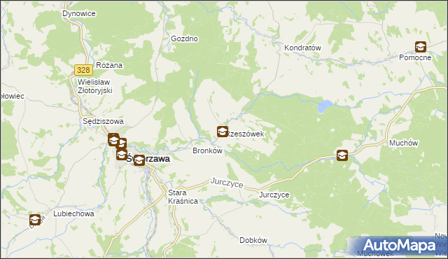 mapa Rzeszówek gmina Świerzawa, Rzeszówek gmina Świerzawa na mapie Targeo