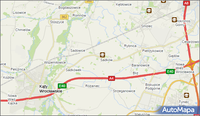 mapa Sadków gmina Kąty Wrocławskie, Sadków gmina Kąty Wrocławskie na mapie Targeo