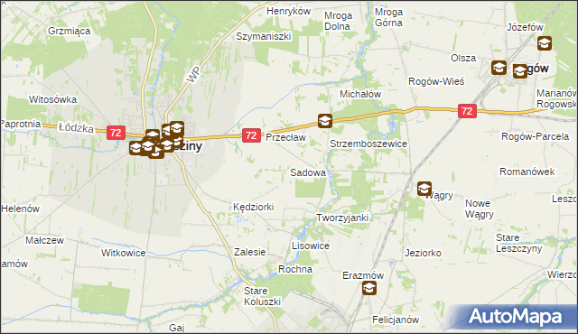 mapa Sadowa gmina Brzeziny, Sadowa gmina Brzeziny na mapie Targeo