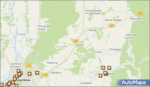 mapa Sarbka gmina Czarnków, Sarbka gmina Czarnków na mapie Targeo