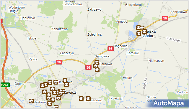 mapa Sarnówka gmina Rawicz, Sarnówka gmina Rawicz na mapie Targeo