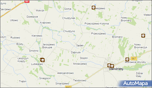 mapa Sędek gmina Staroźreby, Sędek gmina Staroźreby na mapie Targeo