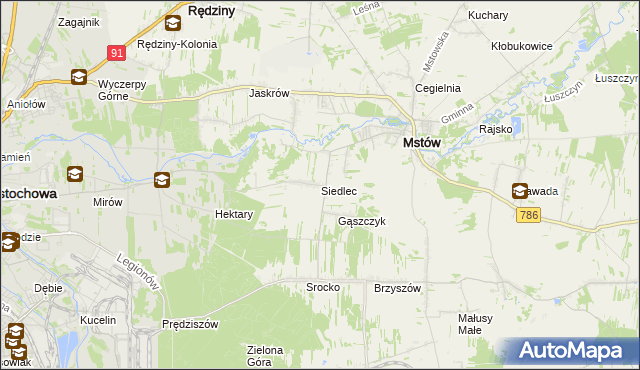 mapa Siedlec gmina Mstów, Siedlec gmina Mstów na mapie Targeo