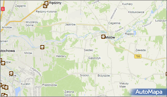 mapa Siedlec gmina Mstów, Siedlec gmina Mstów na mapie Targeo