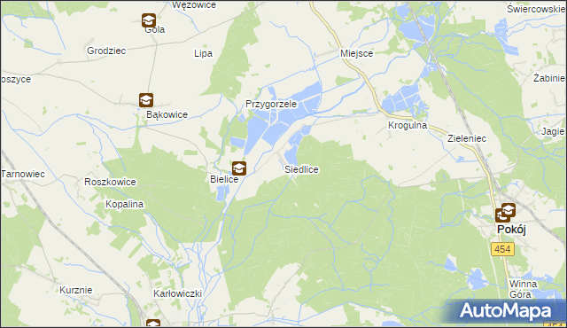 mapa Siedlice gmina Pokój, Siedlice gmina Pokój na mapie Targeo