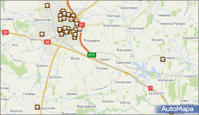 mapa Siedlin, Siedlin na mapie Targeo