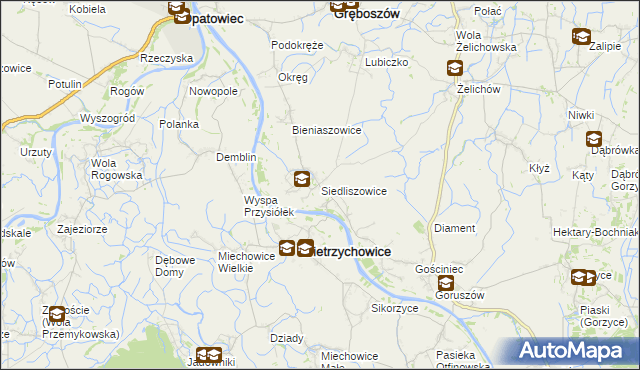 mapa Siedliszowice gmina Żabno, Siedliszowice gmina Żabno na mapie Targeo