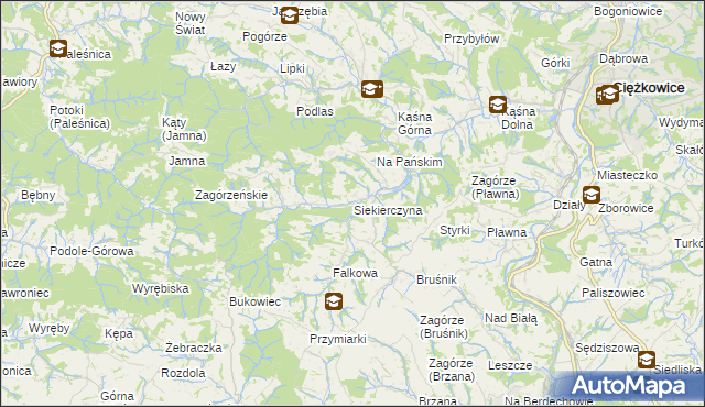 mapa Siekierczyna gmina Ciężkowice, Siekierczyna gmina Ciężkowice na mapie Targeo