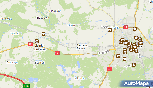 mapa Sieniawa Żarska, Sieniawa Żarska na mapie Targeo