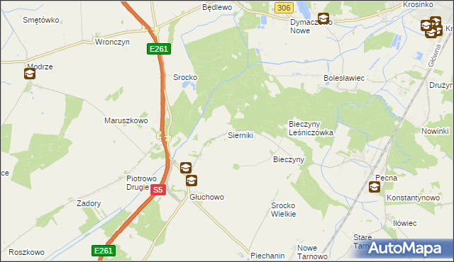 mapa Sierniki gmina Czempiń, Sierniki gmina Czempiń na mapie Targeo