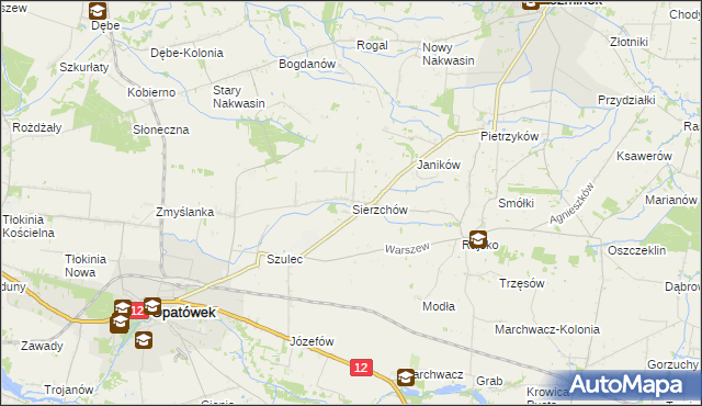 mapa Sierzchów gmina Opatówek, Sierzchów gmina Opatówek na mapie Targeo