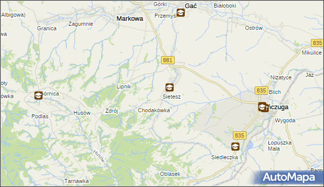 mapa Sietesz, Sietesz na mapie Targeo