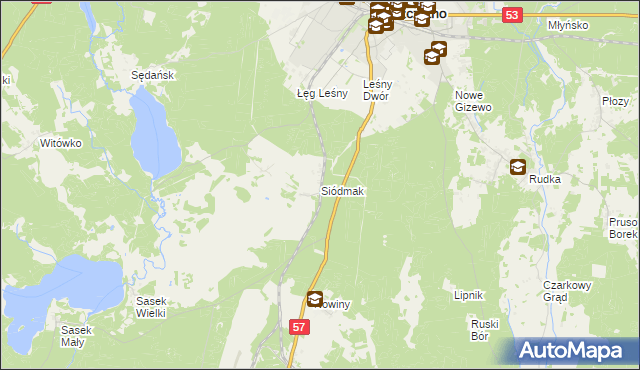 mapa Siódmak gmina Szczytno, Siódmak gmina Szczytno na mapie Targeo