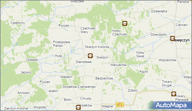 mapa Skarżyn gmina Kawęczyn, Skarżyn gmina Kawęczyn na mapie Targeo