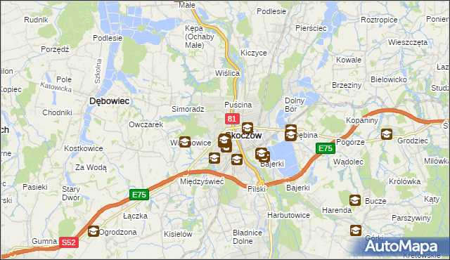 mapa Skoczów powiat cieszyński, Skoczów powiat cieszyński na mapie Targeo