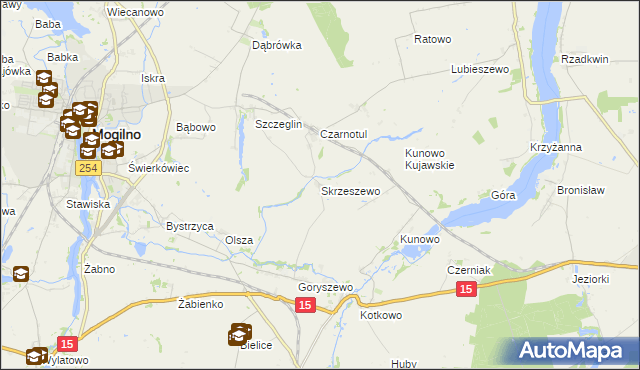 mapa Skrzeszewo gmina Mogilno, Skrzeszewo gmina Mogilno na mapie Targeo