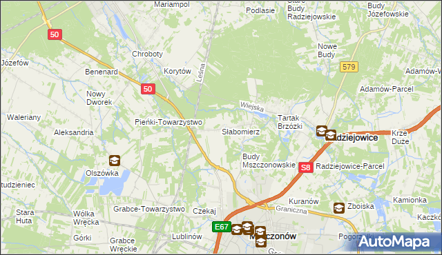 mapa Słabomierz gmina Radziejowice, Słabomierz gmina Radziejowice na mapie Targeo