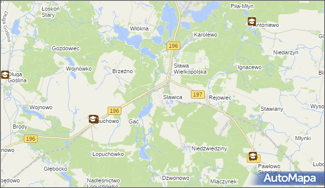 mapa Sławica gmina Skoki, Sławica gmina Skoki na mapie Targeo