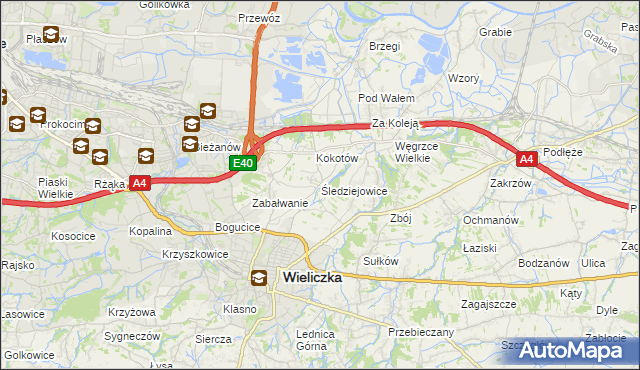 mapa Śledziejowice, Śledziejowice na mapie Targeo