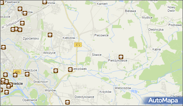 mapa Śliwice gmina Długołęka, Śliwice gmina Długołęka na mapie Targeo