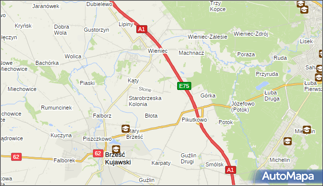 mapa Słone gmina Brześć Kujawski, Słone gmina Brześć Kujawski na mapie Targeo