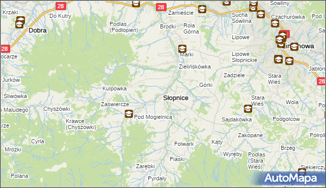 mapa Słopnice, Słopnice na mapie Targeo