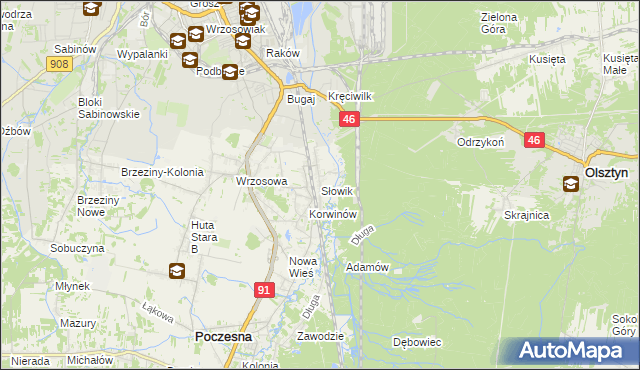 mapa Słowik gmina Poczesna, Słowik gmina Poczesna na mapie Targeo