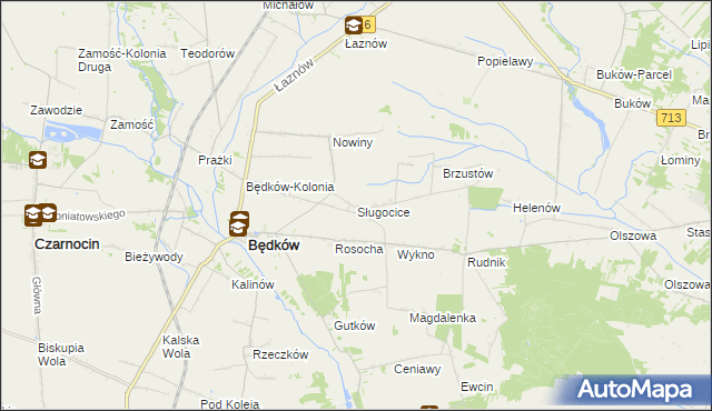 mapa Sługocice gmina Będków, Sługocice gmina Będków na mapie Targeo