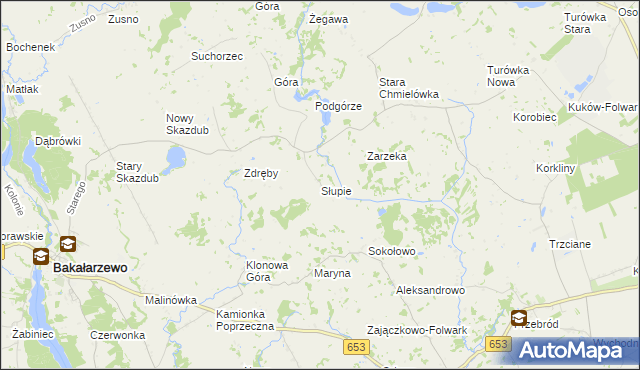 mapa Słupie gmina Bakałarzewo, Słupie gmina Bakałarzewo na mapie Targeo