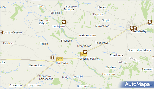 mapa Smardzewo gmina Staroźreby, Smardzewo gmina Staroźreby na mapie Targeo