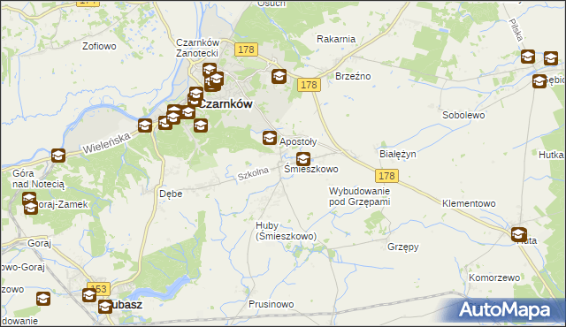 mapa Śmieszkowo gmina Czarnków, Śmieszkowo gmina Czarnków na mapie Targeo