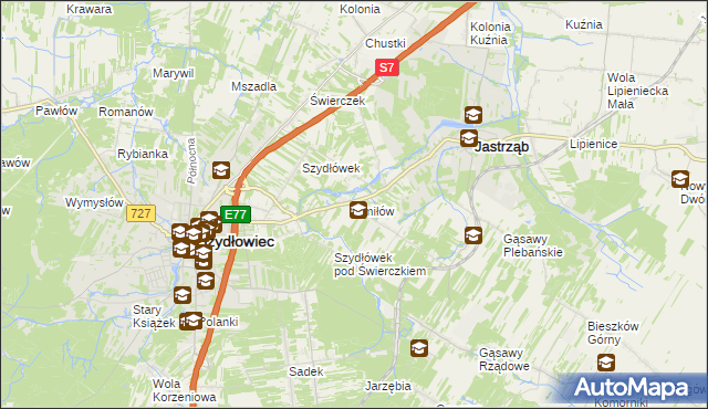 mapa Śmiłów gmina Jastrząb, Śmiłów gmina Jastrząb na mapie Targeo