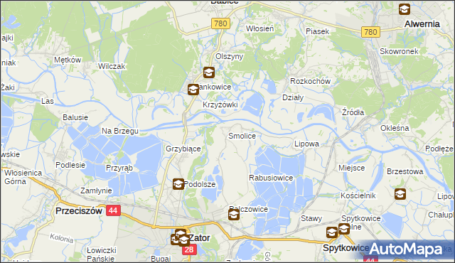 mapa Smolice gmina Zator, Smolice gmina Zator na mapie Targeo