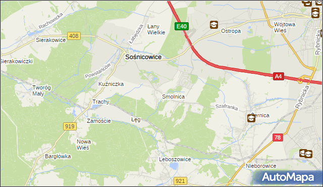 mapa Smolnica gmina Sośnicowice, Smolnica gmina Sośnicowice na mapie Targeo