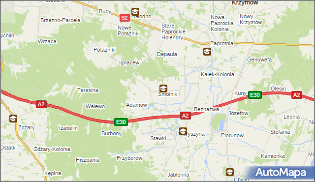 mapa Smólnik gmina Krzymów, Smólnik gmina Krzymów na mapie Targeo