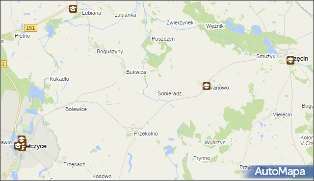 mapa Sobieradz gmina Krzęcin, Sobieradz gmina Krzęcin na mapie Targeo